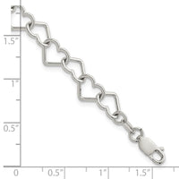 Sterling Silver 7 inch Polished Fancy Heart Link Bracelet