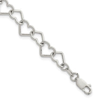 Sterling Silver 7 inch Polished Fancy Heart Link Bracelet