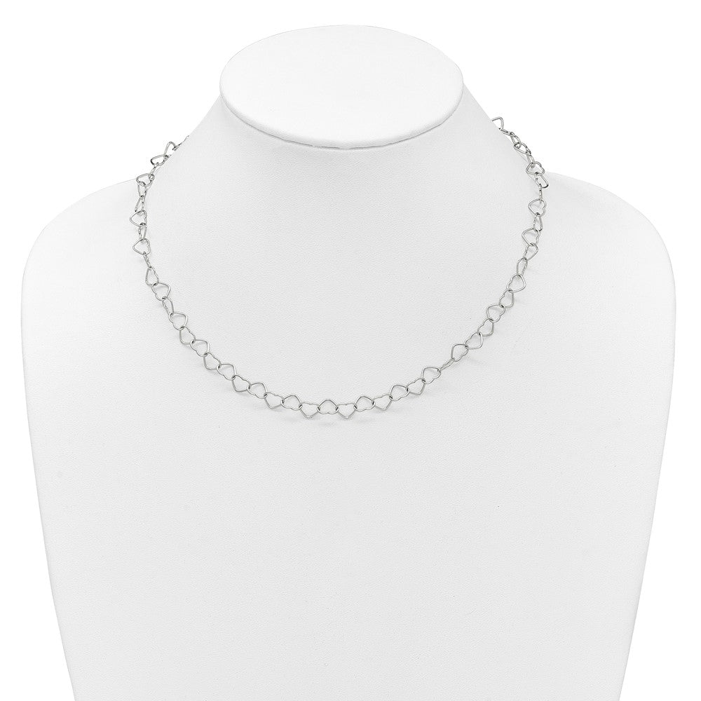Sterling Silver 18inch Polished Fancy Heart Link Necklace