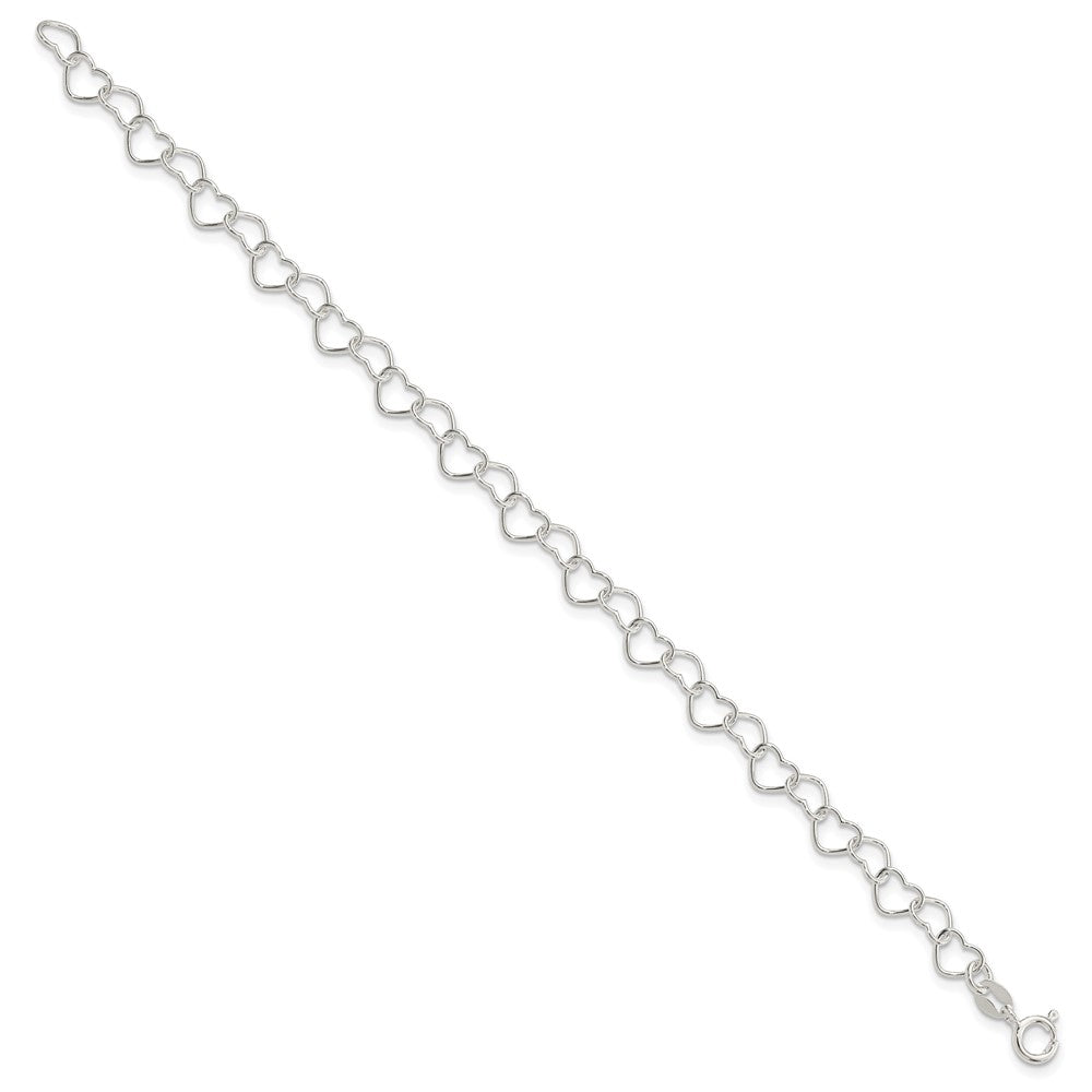 Sterling Silver 8inch Polished Fancy Heart Link Bracelet
