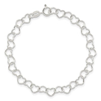 Sterling Silver 6inch Polished Fancy Heart Link Bracelet
