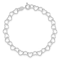 Sterling Silver Rhodium-plated 7inch Polished Fancy Heart Link Bracelet