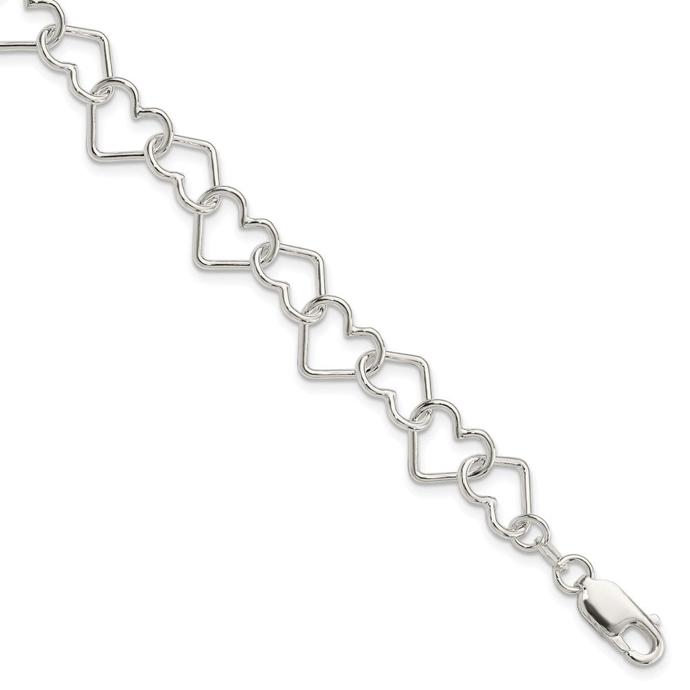 Sterling Silver 8inch Polished Fancy Large Heart Link Bracelet