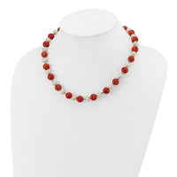 Sterling Silver Rhod-pltd FWC Pearl / Stabilized Red Coral Necklace