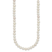 Sterling Silver Rhodium 6-7mm White Freshwater Cultured Pearl Necklace