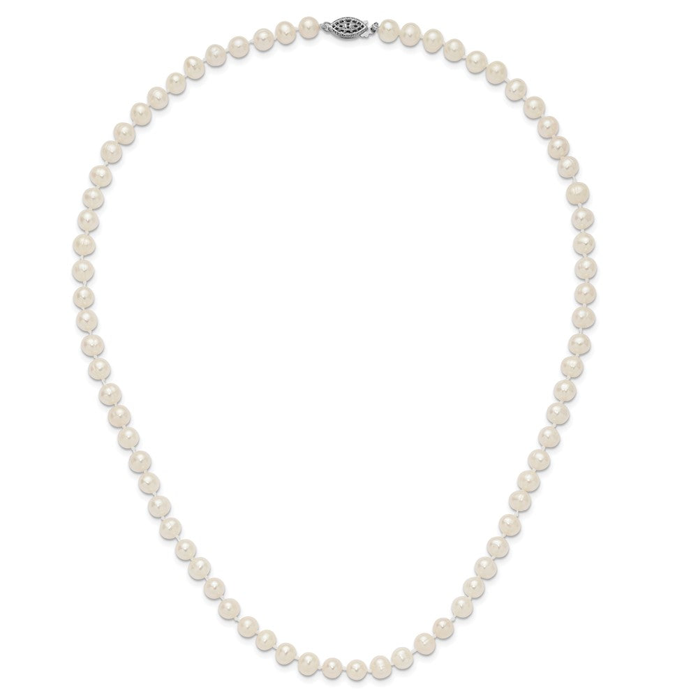 Sterling Silver Rhodium 6-7mm White Freshwater Cultured Pearl Necklace