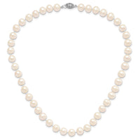 Sterling Silver Rhodium-plated 8-9mm White FWC Pearl Necklace