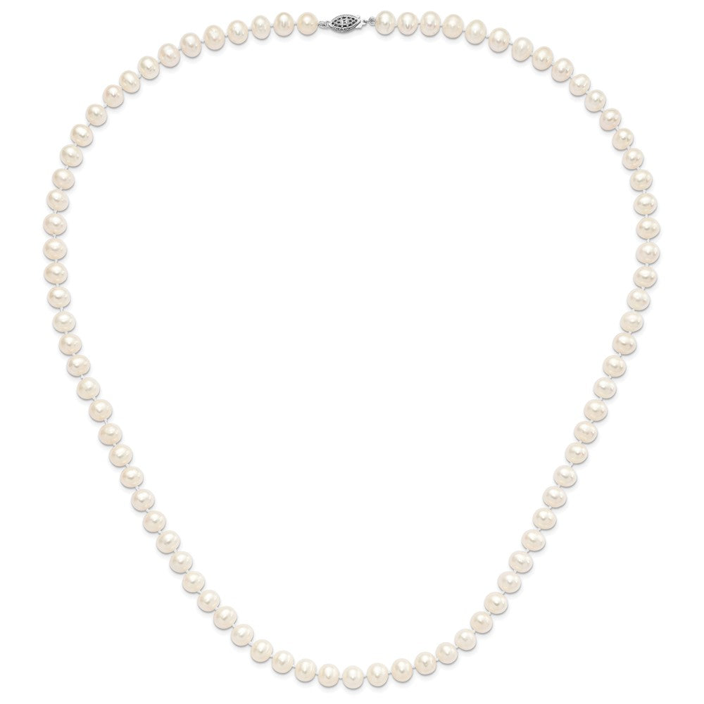 Sterling Silver Rhodium 8-9mm White Freshwater Cultured Pearl Necklace