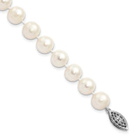 Sterling Silver Rhodium 8-9mm White Freshwater Cultured Pearl Bracelet