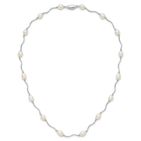 Sterling Silver Rh-plated 6-7mm White FW Cultured Pearl Necklace