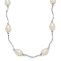 Sterling Silver Rh-plated 6-7mm White FW Cultured Pearl Necklace
