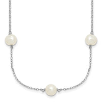 Sterling Silver Rhodium 7-8mm White FWC Pearl w/2in ext. Necklace