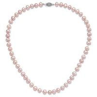 Sterling Silver Rhodium-plated 7-8mm Purple FWC Pearl Necklace