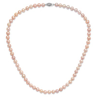 Sterling Silver Rh-plated 7-8mm Purple FW Cultured Pearl Necklace