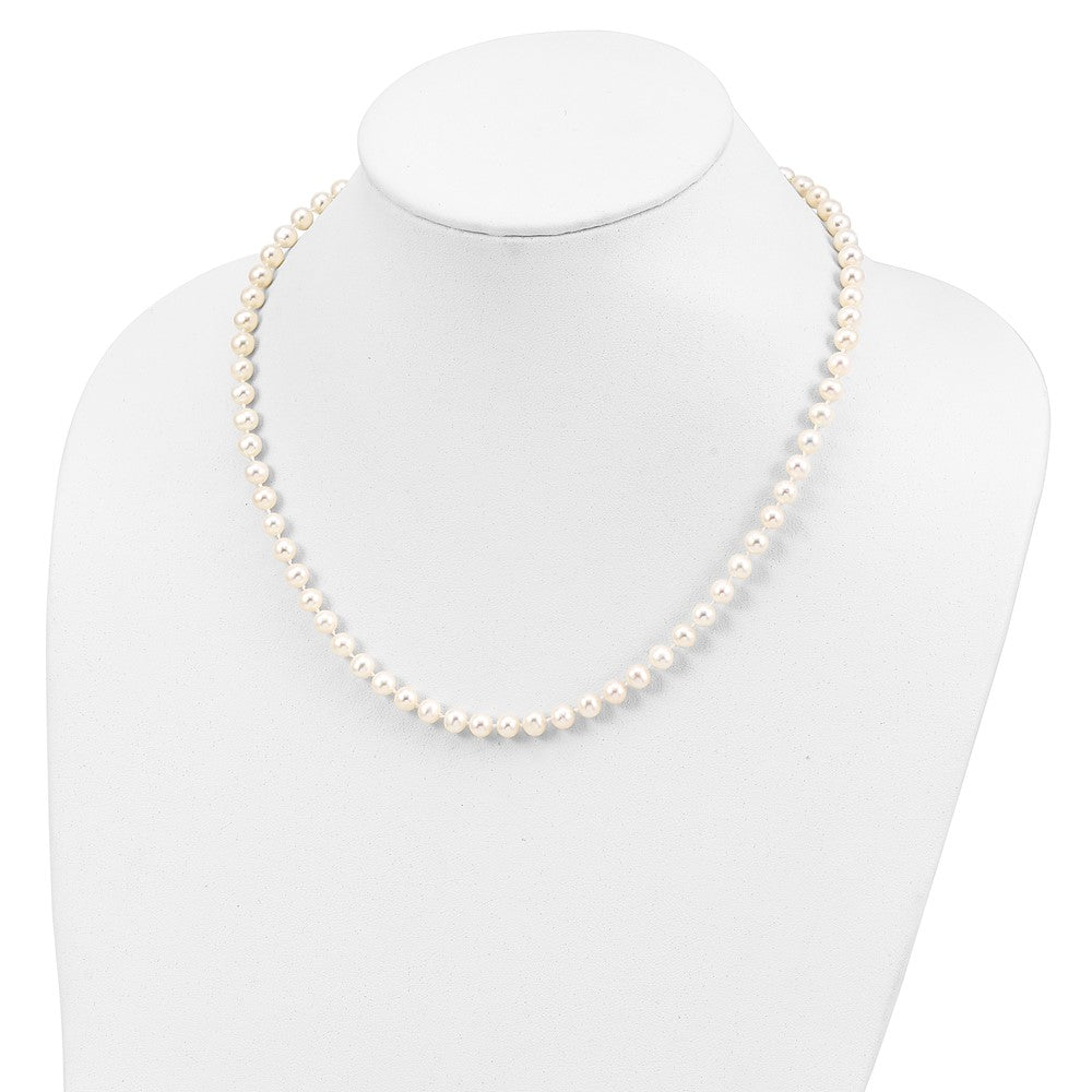 Sterling Silver Rhodium 5-6mm White Freshwater Cultured Pearl Necklace