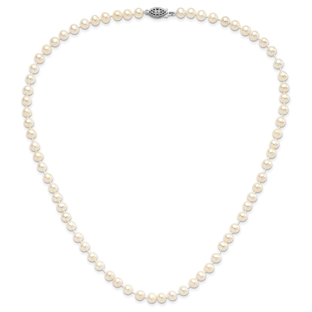 Sterling Silver Rhodium 5-6mm White Freshwater Cultured Pearl Necklace