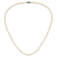 Sterling Silver Rhodium 5-6mm White Freshwater Cultured Pearl Necklace