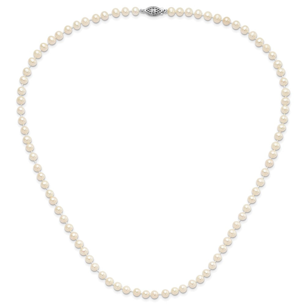 Sterling Silver Rhodium 5-6mm White FW Cultured Pearl Necklace
