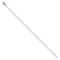 Sterling Silver Rhodium 5-6mm White Freshwater Cultured Pearl Bracelet