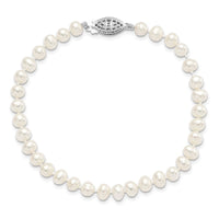 Sterling Silver Rhodium 5-6mm White Freshwater Cultured Pearl Bracelet