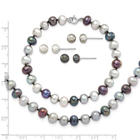 Sterling Silver Rhodium FWC Pearl Necklace/7.25 Brace/3pc Earring Set