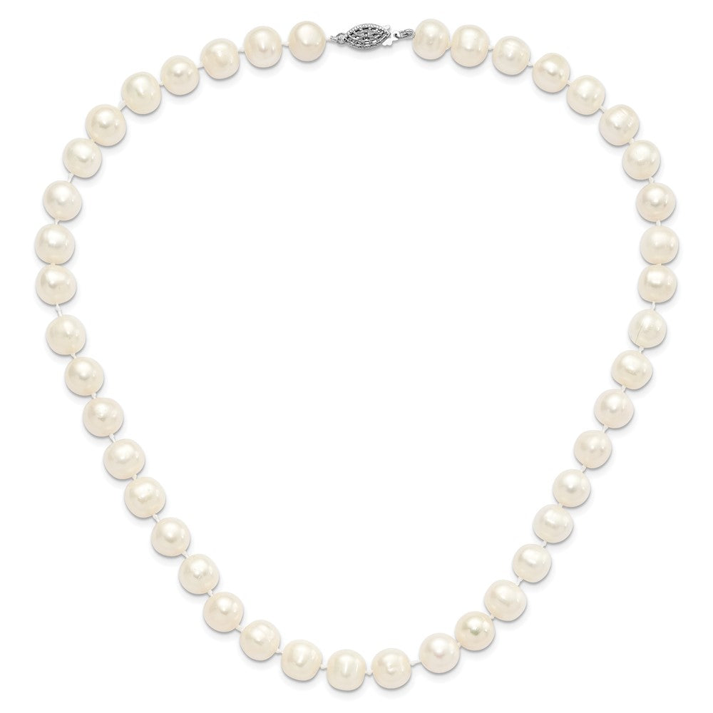 Sterling Silver Rhodium-plated 10-11mm White FW Cultured Pearl Necklace