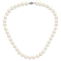 Sterling Silver Rhodium-plated 10-11mm White FW Cultured Pearl Necklace
