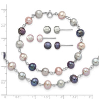 Sterling Silver RH Grey/Pink/Black FWC Pearl Neck/7.25 Brace/3pc Earring