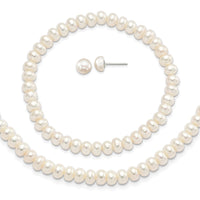 Sterling Silver Rhod-pltd White 6-7mm 3 piece FW Cultured Pearl Set