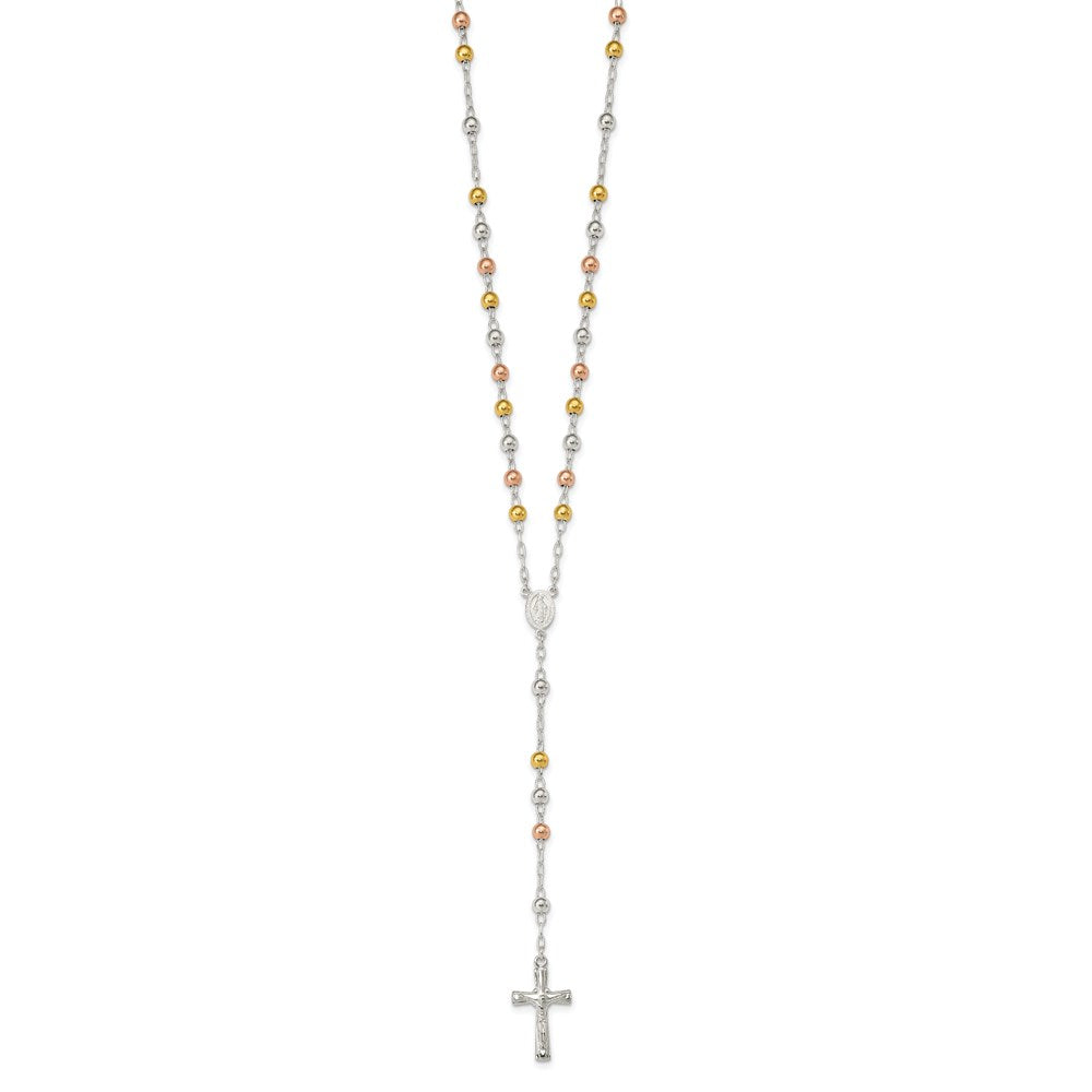Sterling Silver Rose and Gold-plated Polished Beads Rosary