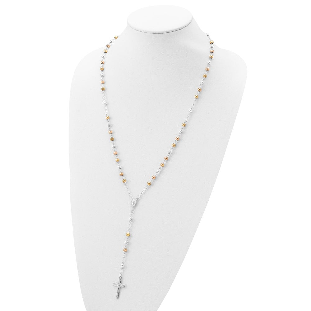 Sterling Silver Rose and Gold-plated Polished Beads Rosary