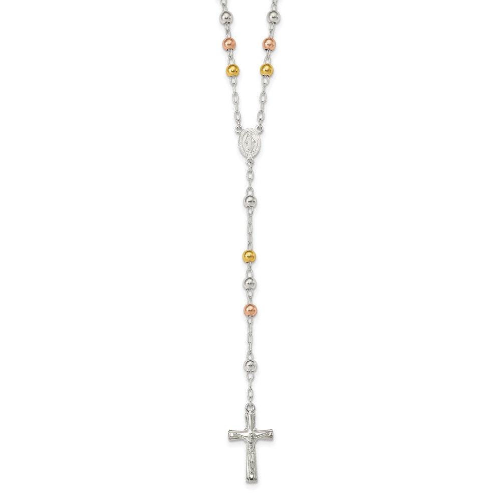Sterling Silver Rose and Gold-plated Polished Beads Rosary