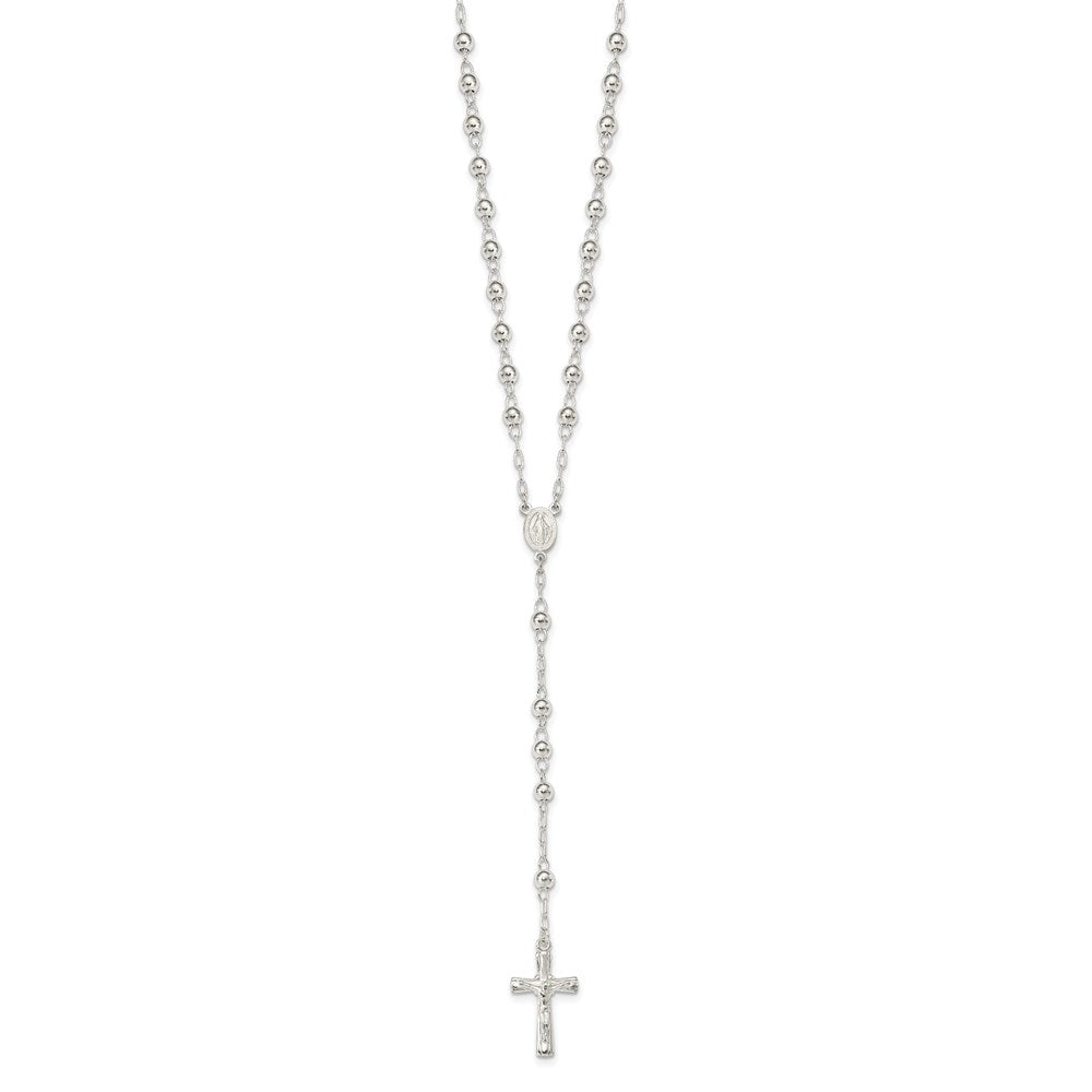 Sterling Silver Polished Beaded 26 inch Rosary