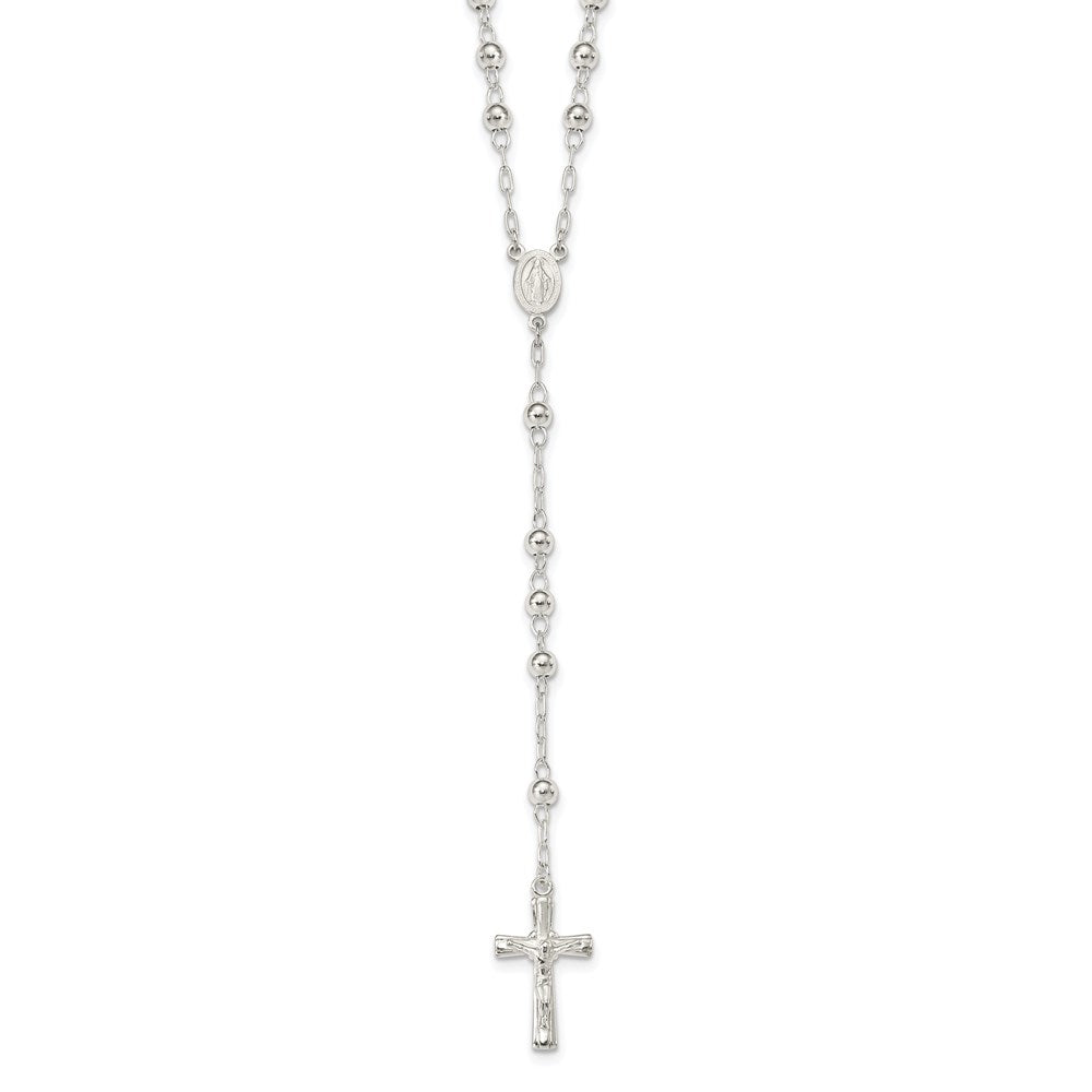 Sterling Silver Polished Beaded 26 inch Rosary
