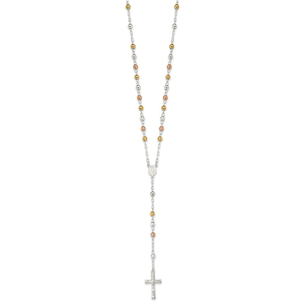 Sterling Silver Rose and Gold-plated Mirror Beads 26 inch Rosary