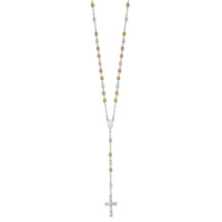 Sterling Silver Rose and Gold-plated Mirror Beads 26 inch Rosary