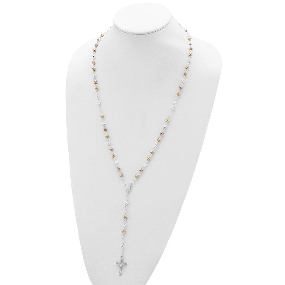 Sterling Silver Rose and Gold-plated Mirror Beads 26 inch Rosary