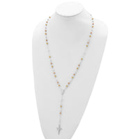 Sterling Silver Rose and Gold-plated Mirror Beads 26 inch Rosary
