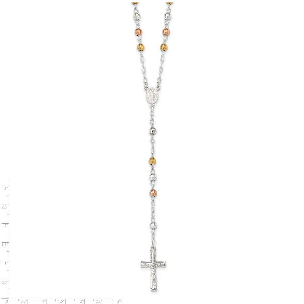 Sterling Silver Rose and Gold-plated Mirror Beads 26 inch Rosary