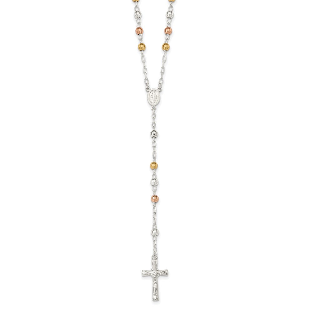 Sterling Silver Rose and Gold-plated Mirror Beads 26 inch Rosary