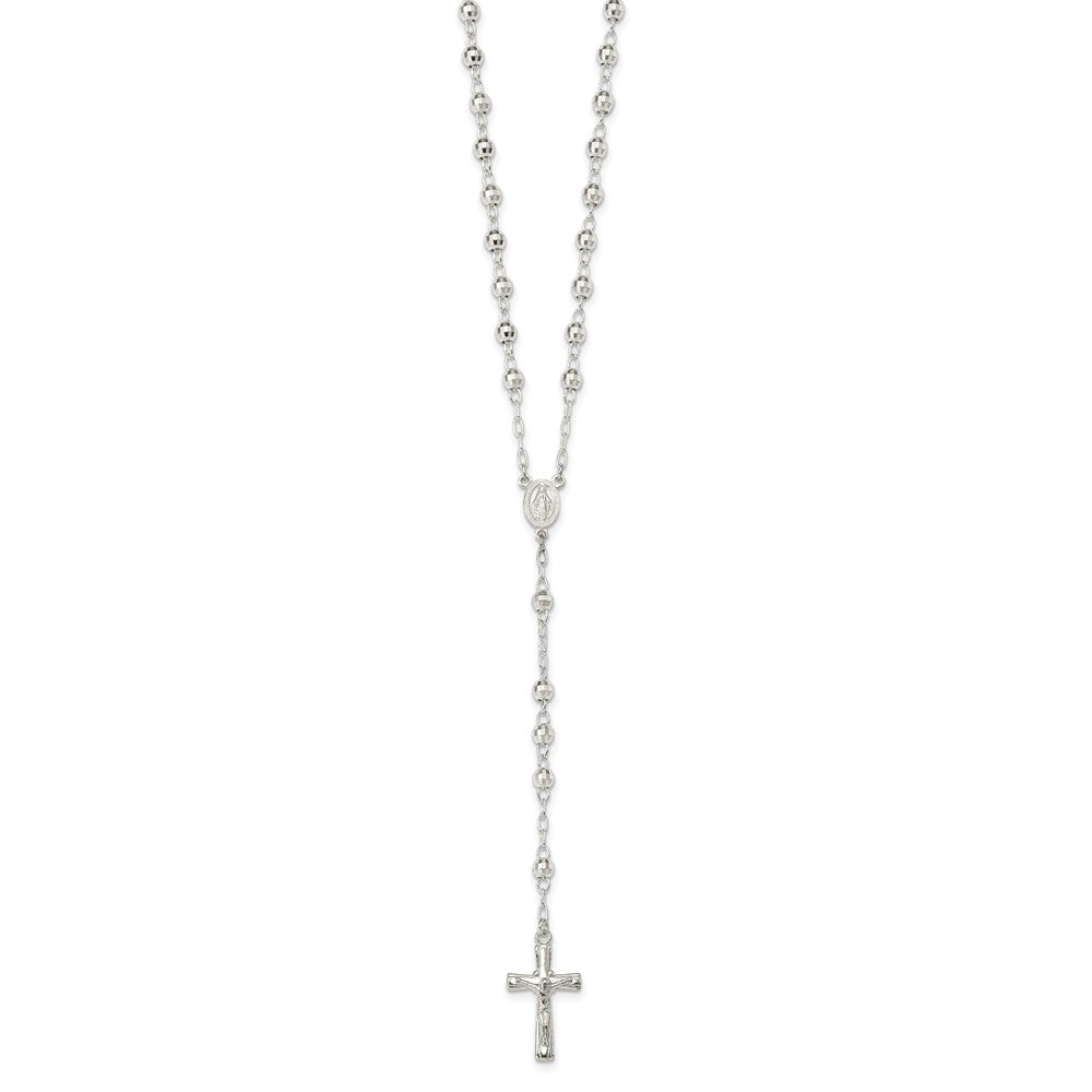 Sterling Silver Polished Mirror Beads 26 inch Rosary