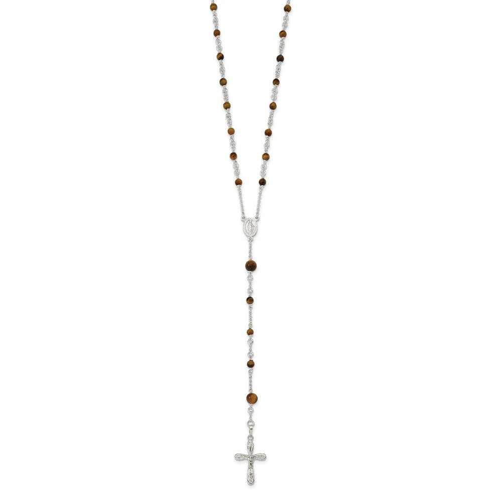 Sterling Silver Polished Tiger Eye Beads 33 inch Rosary