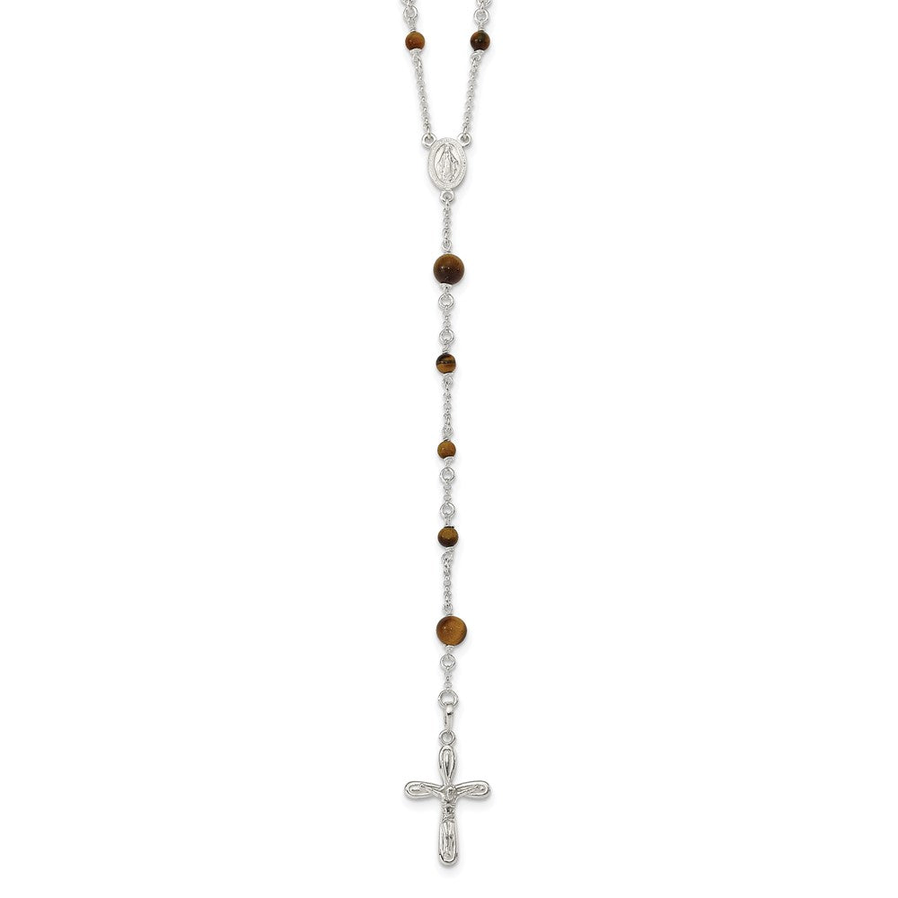 Sterling Silver Polished Tiger Eye Beads 33 inch Rosary