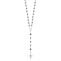 Sterling Silver Polished Black Onyx 33 Inch Rosary Necklace