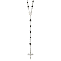 Sterling Silver Polished Black Onyx 33 Inch Rosary Necklace