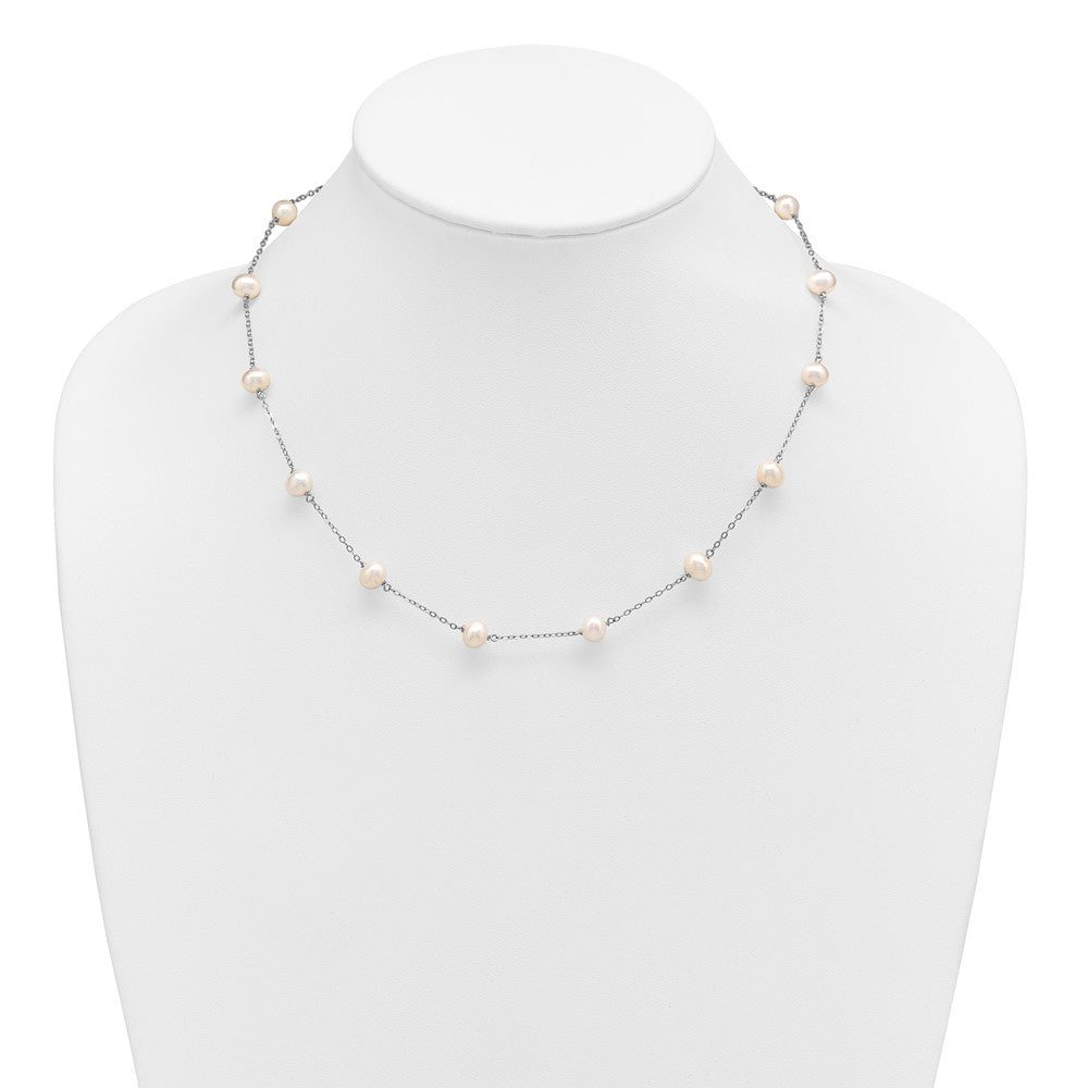 Sterling Silver Rh-plated (6-7mm) Fresh Water Cultured Pearl Necklace