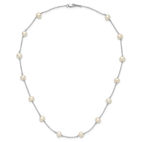 Sterling Silver Rh-plated (6-7mm) Fresh Water Cultured Pearl Necklace