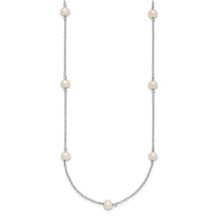 Sterling Silver Rh-plated 5-6mm Freshwater Cultured Pearl Necklace