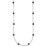 Sterling Silver RH-plated Freshwater Cultured Peacock Black Pearl Necklace