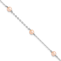 Sterling Silver RH-pltd 4-5mm Pink FWC Pearl 5 inch w/1in ext Bracelet
